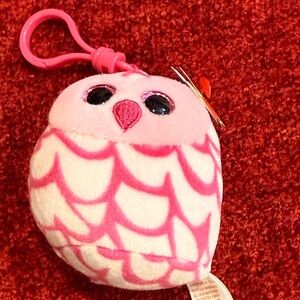 Ty Pink Owl Plush Keychain